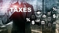 Concept of taxes paid by individuals and corporations such as vat, income and wealth tax. Tax payment. State taxes