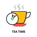 Concept of Tea Time icon, flat line design vector illustration