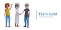 Concept of team building. People of different genders, ages, faiths work together in harmony