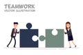 Concept of teamwork. Businessman and businesswoman or managers together