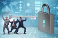 Concept of teamwork with businessmen unlocking lock