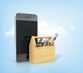 Concept of technical service and repair phone. Royalty Free Stock Photo