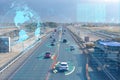 Concept of technology of the future in safe driving by car, automation of road traffic using artificial intelligence without drive Royalty Free Stock Photo
