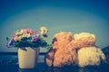 Concept teddy bears couple with love and relationship for valentine day. Royalty Free Stock Photo