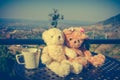 Concept teddy bears couple with love and relationship for valentine day. Royalty Free Stock Photo