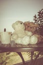 Concept teddy bears couple with love and relationship for valentine day. Royalty Free Stock Photo