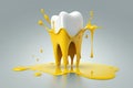 Concept teeth whitening, yellow drops are washed off from a clean molar. Generative ai