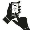 Concept on telemedicine and online professional portrait on smartphone display with stethoscope