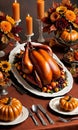 Thanksgiving A Festive Tablecloth With Turkey Prin. Generative AI