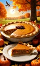 Thanksgiving Pie On A Sunlit Glade With Chirping Bird. Generative AI