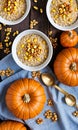 Thanksgiving Pumpkin And Corn Kernel Oatmea. Generative AI Royalty Free Stock Photo