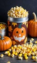Thanksgiving Pumpkin And Corn Kettlecorn In A Ti. Generative AI Royalty Free Stock Photo