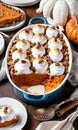 Thanksgiving Sweet Potato Casserole With Marshmallow Toppin. Generative AI