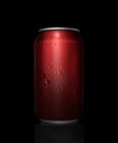 Concept of thirst and quenching thirst. Red metal can with cola or beer. Drops of condensation on the surface Royalty Free Stock Photo