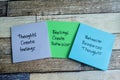 Concept of Thoughts Create Feelings - Feelings Create Behavior - Behavior Reinforces Thougts write on sticky notes isolated on Royalty Free Stock Photo