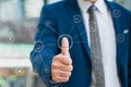 Concept threat,crime,cyber security technology lock privacy system personal network,businessman fingerprint scan biometric Royalty Free Stock Photo