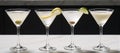 Three glassed martinis displayed Royalty Free Stock Photo