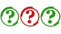 Concept of three question marks in green and red colors Royalty Free Stock Photo