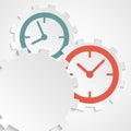 Concept of time clock on the gear icon cutaway paper