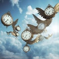 clocks with wings in the sky, Concept of time fly\'s,