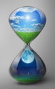 Concept of time. The hourglass depicts the change of day and night. Royalty Free Stock Photo