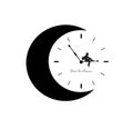 Concept of time to dream, young boy is sitting on the moon clock hands, time to dream simple creative idea,