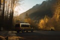 Travelling by camper. Concept carefree of vacation or journey on car. Generative AI