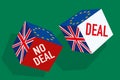 Concept of Brexit with two dice rolling to decide on a deal or not.