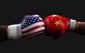 Concept of trade war between USA and China. Boxing Fighting Royalty Free Stock Photo