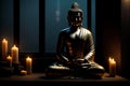 Tranquil Harmony Buddha Statue Playing the Flute.AI Generated