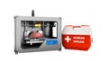 concept of transplantation process of creating human organs using 3D printer illustration isolated on white no shadow