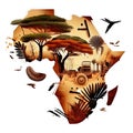 Concept travel of silhouette map Africa 3d icon ethnic pattern isolated Transparent background png. Generative ai Royalty Free Stock Photo