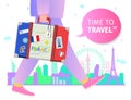 Concept of travel or studying French. Time to travel message. Royalty Free Stock Photo