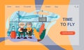 The concept of Travel Website Landing Page. A couple of elderly people are sitting with a laptop at the airport waiting for the