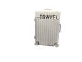 Concept Travel white suitcase isolated