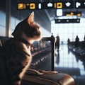concept of traveling with animals. kitten with suitcase at the airport. ai generative