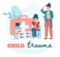 Concept of treating childhood trauma or injury a vector illustration