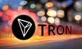 Concept of TRON coin moving fast on the road, a Cryptocurrency blockchain platform Royalty Free Stock Photo