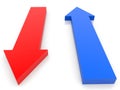 Concept of two arrows in blue and red Royalty Free Stock Photo