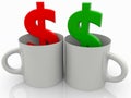 Concept of Two dollar signs in white cups Royalty Free Stock Photo