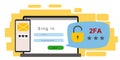 The concept of two-factor authentication security. Notification of login confirmation with a message in an envelope with a code.