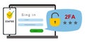 The concept of two-factor authentication security. Notification of login confirmation with a message in an envelope with a code.