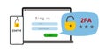 The concept of two-factor authentication security. Notification of login confirmation with a message in an envelope with a code.