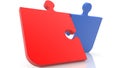 Concept of two puzzle pieces in blue and red colors. Royalty Free Stock Photo