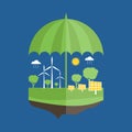 concept of umbrella and earth with icons of ecolog
