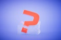 The concept of an unasked question. Question mark frozen in an ice cube. 3D render Royalty Free Stock Photo