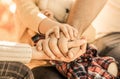 Concept of unity, support, protection, happiness. Child hand closeup into parents. Hands of father, mother, keep hand Royalty Free Stock Photo