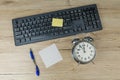 The concept of urgent deadline at work. Keyboard, clock, pen and blank paper Royalty Free Stock Photo