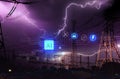 The concept of using artificial intelligence to protect high-voltage power substations during thunderstorms and lightning strikes Royalty Free Stock Photo