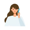 Concept for using smartphone. Woman talking on the smartphone. Vector flat illustration.